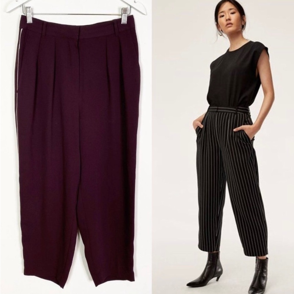 ARITZIA Babaton Modesto Burgundy Tailored Pants with Side Stripe